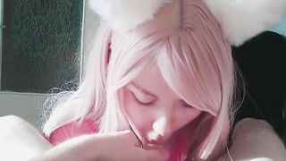 pet the catgirl and fed her with cum