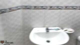 Horny stepdaughter loves to swallow cum in the bathroom POV - Porn in Spanish