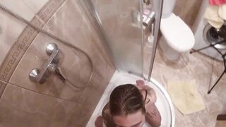 Shower Blowjob POV Cum on wet hair