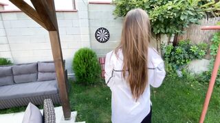 Watch my girlfriend playing darts then fuck her hard