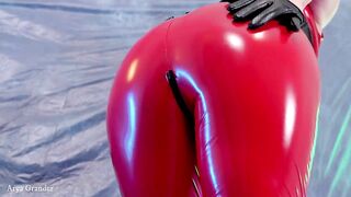 Hot PVC teasing, fetish beautiful video. Mistress Arya Grander in red vinyl clothing.