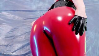 Hot PVC teasing, fetish beautiful video. Mistress Arya Grander in red vinyl clothing.