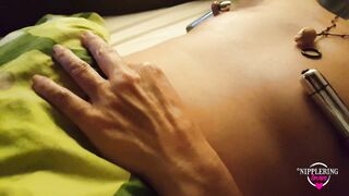 nippleringlover stretching my large gauge nipple piercings by inserting 17,3mm vibrators in nipples