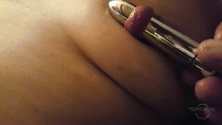 nippleringlover stretching my large gauge nipple piercings by inserting 17,3mm vibrators in nipples