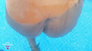 nippleringlover topless naked swimming in pool pierced pussy lips stretched huge nipple piercings