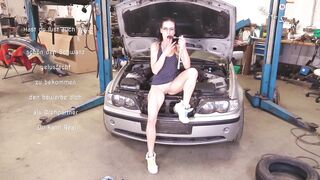 Hot German Girl Masturbating in Mechanic Garage using Ratchet - Mega Orgasm