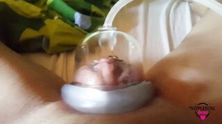 nippleringlover pumping pierced pussy with pussy pump - stretched labia piercings - pierced tits