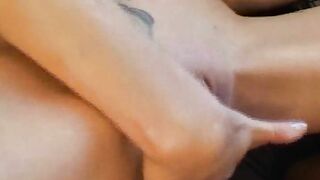 A tattooed German lady gets sprayed with warm cum