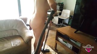 nippleringlover vacuum cleaning house naked showing big pierced nipples pussy piercings & great ass