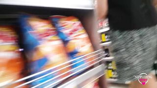 Nippleringlover flashing pierced pussy with big rings stretched labia piercings - public supermarket