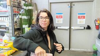 Flashing my huge natural 40D tits in Walmart! Got caught in the end! Cum watch me!