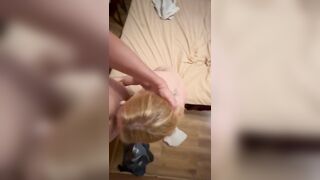 Blonde Tinder date in Poland sucking my big dick on first date