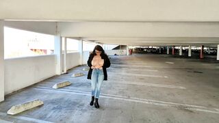 Walking topless in the Grossmont Center parking garage! Cum watch me do this!!