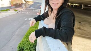 Walking topless in the Grossmont Center parking garage! Cum watch me do this!!