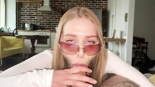 Sexy whore sucks dirty in glasses