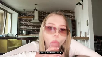 Sexy whore sucks dirty in glasses