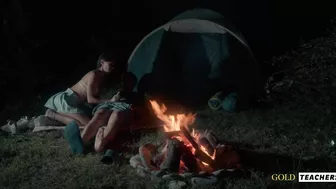 American schoolgirl has romantic sex by the night fire