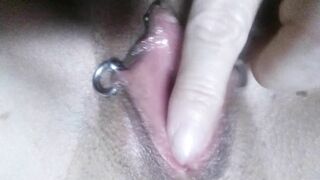nippleringlover horny masturbating wet pierced pussy - ready to be fucked - close up