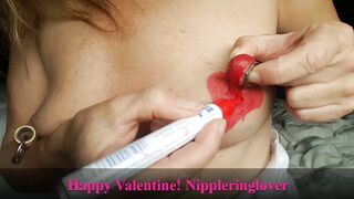 nippleringlover topless pierced tits big stretched nipples painted red for valentines day