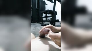 Rough femdom urethral sounding of slave cock in the gym with 12 inch dilators, handjob, huge cumshot