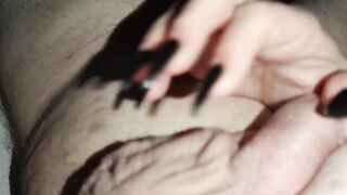 I scratch his balls with my sharp, pointed black nails and rub his cock until he cums *cumblast*