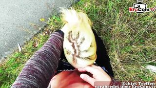 German tattoo blonde with pussy piercing at outdoor pov sexdate