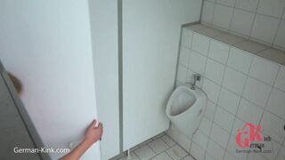 Shy Boy with Horny Bitch in Public Toilet