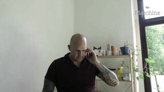 Girlfriend betrayed, live on the phone. Horny blonde giant titties fuck pig