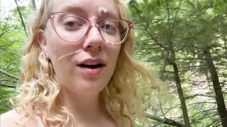 Little Cum Slut Sarah Evans Eating Cum off Her Face as She's Walking Naked in Public