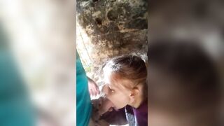 Hiding in cave to fuck teen pussy