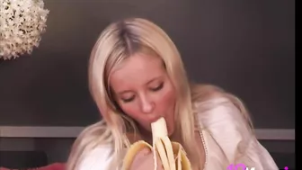 Skinny Coed Paris Tale Licks Banana Before Fingering Herself