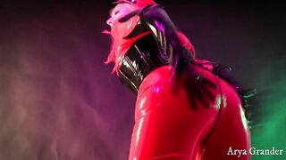 Red latex fetish video, catsuit rubber 4k