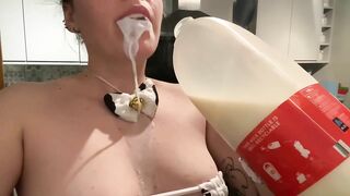 Pouring Spitting Milk Over Body