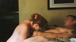 Filmed on her knees sucking his hard cock ????????