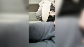 Almost got Caught Jerking off Husband's Cock on the Bus... but he still Cum