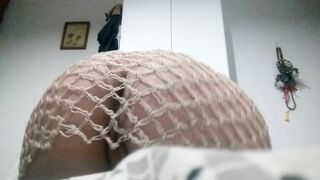 Natural long ginger hair redhead amateur woman in sexy fishnets dress - pale skin pregnant milf wife