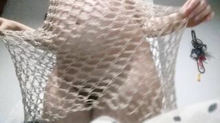 Pregnant redhead wife in fishnet dress - sexy amateur homemade video - hot pregnancy ginger milf