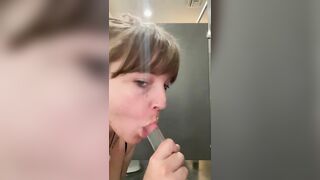 Bathroom Stall Play with Glass Dildo