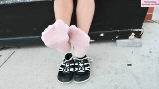 TSM - Dylan poses their feet in various footwear