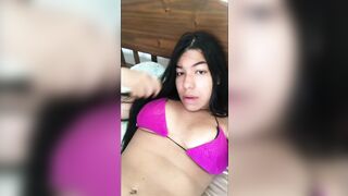 Pretty girl in sexy revealing bikini - very cute brazilian mini bikini swimsuit - hot latina in bed