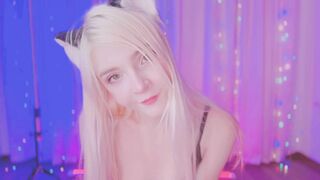 Cute catgirl fucks with a dildo and makes a hot blowjob
