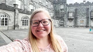 Irish Girl plays with herself on vacation in Ireland at a Castle