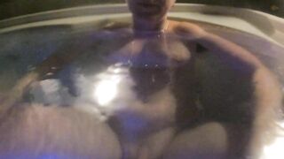 British Milf squirts whilst in hot tub young guy playing with her tight pussy