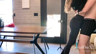 Fucked on a table! Intense sex after workout, loud moaning orgasm, creampie