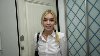 The HOT blonde schoolgirl did not pass the exam! I took her PUSSY!