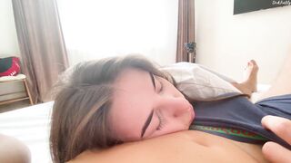 Fucked stepsister on the parent's bed and finished on the ass