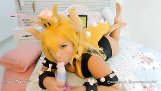 Hot Bowsette cosplay girl playing hard with her sex machine ahegao and bad dragon blowjob