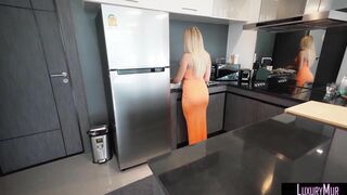 Fucking a clumsy stepmom in the kitchen for her oversight - Cum on Face