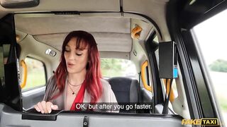 Fake Taxi - skinny redhead Francaise lady with juicy nips agrees to stop to try and fit a big dick inside her for orgasm