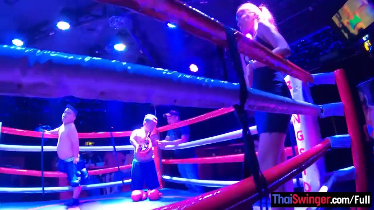 Thai ring girl refereed two midgets fighting and got a big cock afterwards